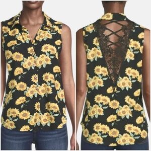 Sunflower Lace Up Shirt Button Front Blouse Lace Back Detail Juniors XXXL 21
